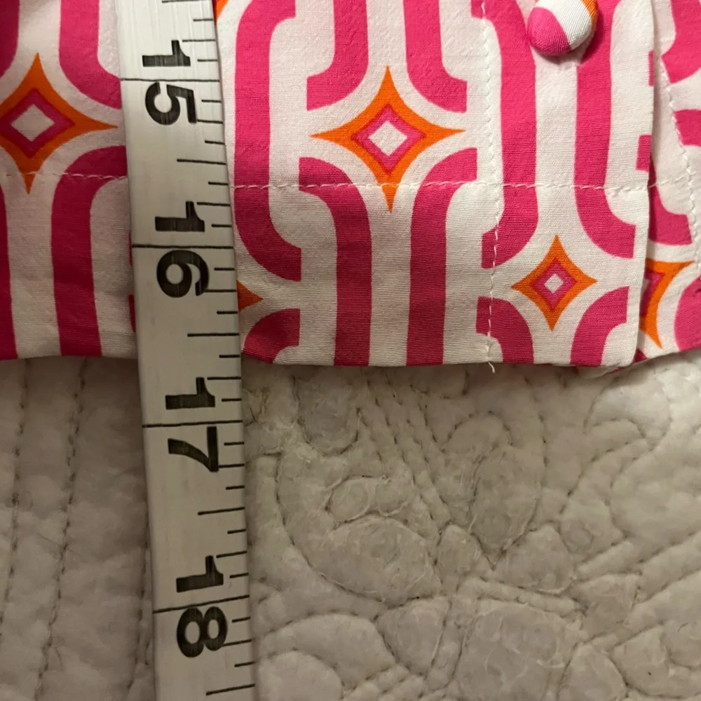 Boden Pink, White & Orange Geometric Patterned Cropped Button Down Shirt, 10 - Picture 5 of 9